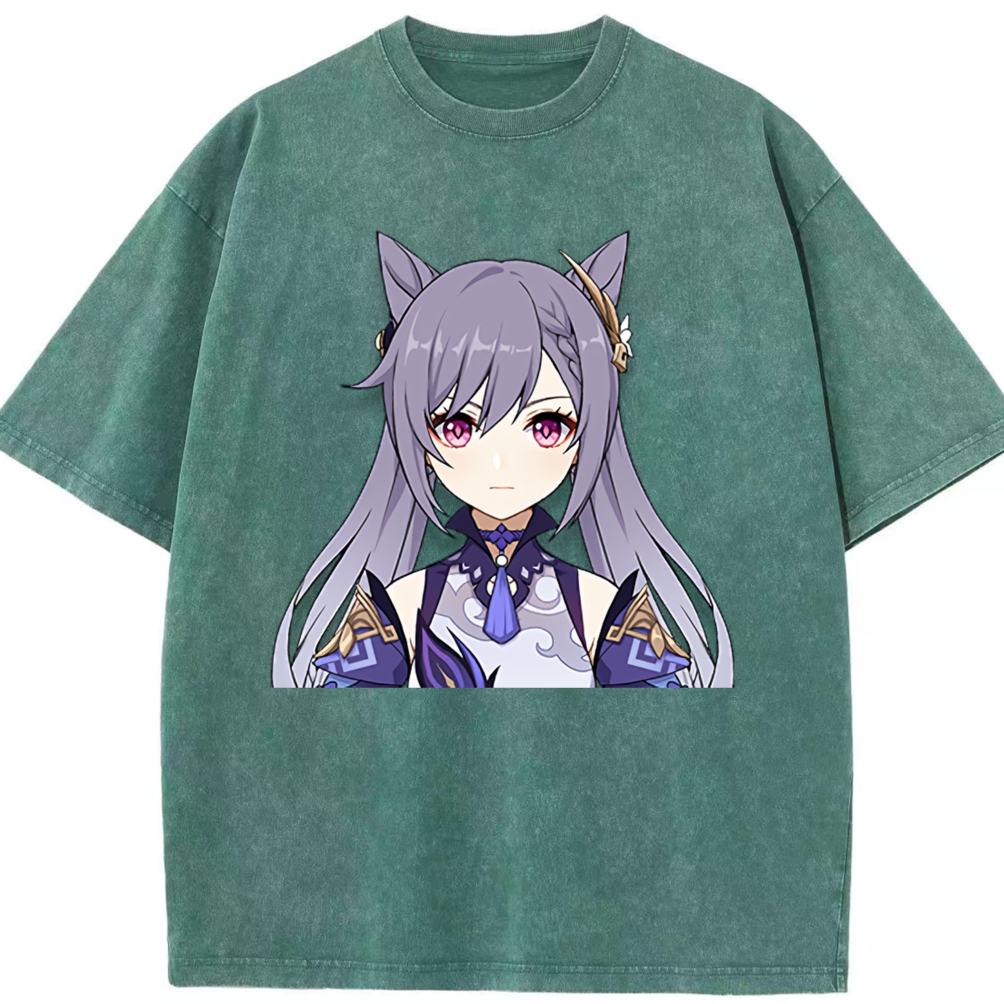 げんし神 刻晴 こくせい genshin Kokusei 綿100% ヴィンテージ風 半袖Tシャツ（フロントプリント）
